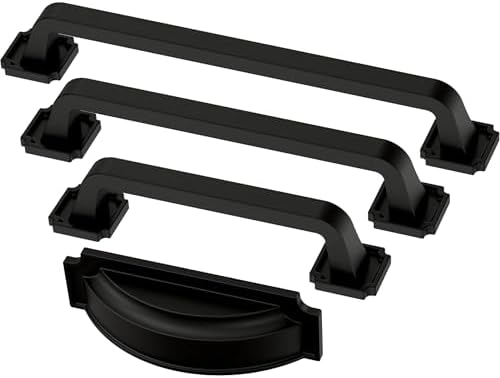 Franklin Brass 10 Pack Matte Black Cabinet Handles 3 inch or 3-3/4 inch (76mm or 96mm) Kitchen Cabinet Handles and Drawer Pulls for Cupboards and Dressers |Notched Backplate