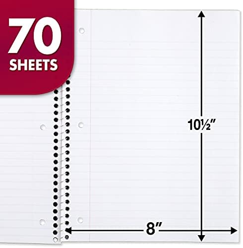 Mead Spiral Notebook, 12 Pack, 1 Subject, Wide Ruled Paper, 7-1/2" x 10-1/2", 70 Sheets per Notebook, Colors Will Vary (930202-ECM25)