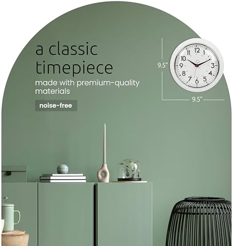 Kiera Grace Retro Wall Clock, Silent Non-Ticking Design, Battery Operated, Vintage Home Decor for Living Room, Bedroom, Kitchen, Office, White, 9.5"