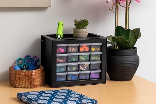 IRIS USA 16-Drawer Small Drawer Organizer, Garage Desk Storage, Black