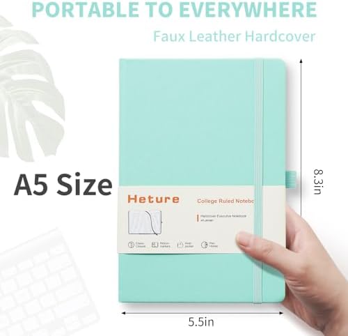 Heture Hardcover Notebooks, A5 Lined Journals Notebook for Writing 160 Pages, 8.2 x 5.5 inch, Classic Ruled Notebooks for College/Work/Travel (Green, 1 Pack)