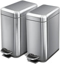 Home Zone Living 2-Pack 1.3 Gallon Small Bathroom Trash Can with Lid and Step Pedal, Stainless Steel Wastebasket with Slim Design for Home and Office, Silver, 5 Liters