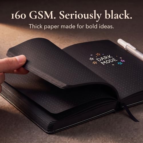 Scribbles That Matter Black Paper Bullet Dotted Journal Notebook | A5 Starry Night Free white gel pen | 160gsm Blackout no-bleed dot grid paper | For Men and Women | 5.75 x 8.5 in | Black