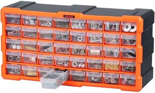 VEVOR 40-Drawer Storage Organizer, Plastic, Drawer Storage Cabinet for Garage Organization, Stackable Small Parts Organizer, Wall-Mounted Toolbox, for Hardware, Beads, Screws, Crafts, Building Bricks