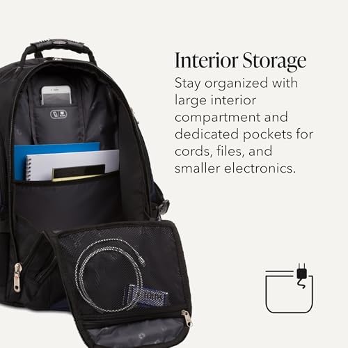 SwissGear 1900 ScanSmart Laptop Backpack, Fits Most 17-Inch Laptops, TSA-Friendly Lay-Flat Design, RFID Protection, and Tablet Pocket, Black, 31L, 18.5-Inch