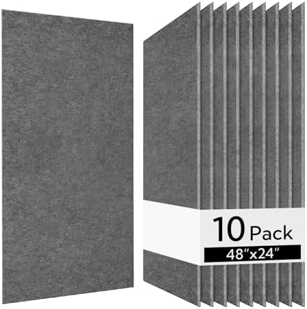 Olanglab Acoustic Wall Panels, 10 Pack, 48" x 24", Plain Dark Gray