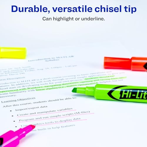 Avery® Hi-Liter® Desk-Style Highlighters, Smear Safe Ink, Chisel Tip, 4 Assorted Color Highlighters per Pack, 144 Total (36 Packs of 24063)