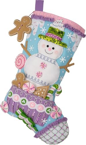 Bucilla Felt Applique 18" Stocking Making Kit, Snowman's Candy Confections, Perfect for DIY Arts and Crafts, 89729E