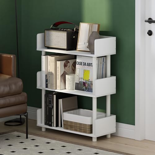 Furinno Turn-N-Tube 3-Tier White Storage Shelves with Side Panels, Book Shelf, Display Shelf, for Organization and Storage, Living Room, Home Office, Plain White