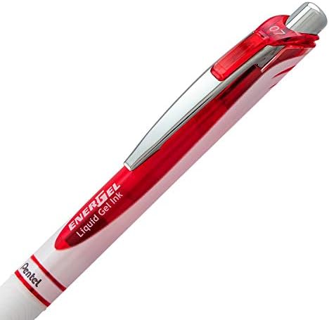 Pentel EnerGel RTX Pearl Retractable Liquid Gel Pen Metal Tip, 12 Pack, 0.7mm, Medium Line, Red Ink (BL77PW-B)
