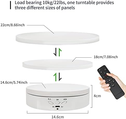 Remote Motorized Rotating Display Stand Turntable with Rechargeable Battery Motorized Lazy Susan with 5.74/7.08/8.66 inch Replacement Cover 3 in 1 for Photography Products and Shows (White)
