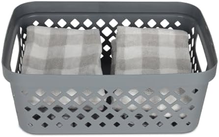 Glad Plastic Storage Basket Set, Value Pack of 6 | Open Storage Bins for Shelves, Bathroom, Pantry, Closet | Nesting Organizer Boxes with Handles, 2 Gallon, Grey