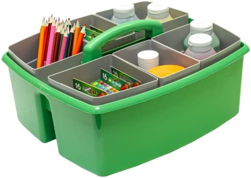 Storex Large Classroom Craft Caddy with Cups, 13 x 11 x 6.575 Inches, Green, Case of 2 (00983A02C)