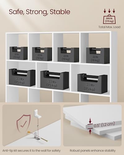 VASAGLE Bookshelf, 12 Cubes Storage Organizer, 49.6 x 9.4 x 39.4 Inches