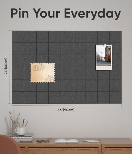 Large Cork Board for Walls 36" x 24", 6 Pack Felt Wall Tiles with Push Pins for Office Home, Pin Board Bulletin Board for Photo Pictures, Dark Gray