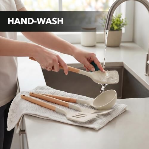 OVENTE Silicone Cooking Utensils Set, 17pcs, Heat Resistant, Cream SPS17CR