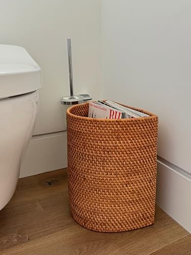 KOUBOO Handwoven Half-Moon Rattan Waste Basket Wicker Trash Can Honey Brown