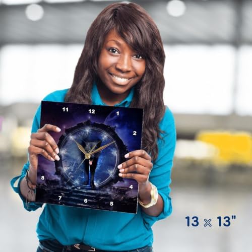 3dRose Wall Clock Silent - 13 inch - Awesome Black Wolf in The Night - Köhnen Design - Animal