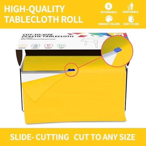 CXPSINC 54 Inch X 300 Feet Plastic Table Cover Roll Disposable Tablecloth with Slide Cutter for All Type/Shape Tables | Party, Banquet, Birthdays, Weddings(Yellow, 300 Feet)