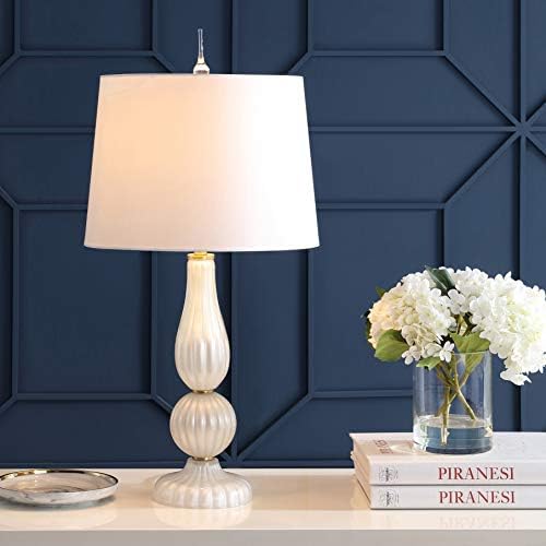 JONATHAN Y Maddie Modern Glass Table Lamp 28" Fluted Gourd, White Pearl