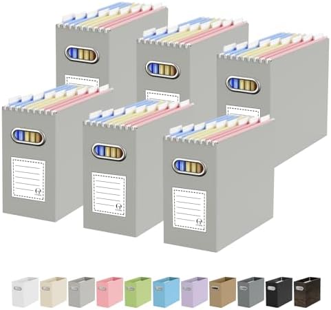 Oterri Portable Collapsible Cardboard File Box with Handle for Letter-Size | 6-Pack. Stainless Steel Handle. Label Stickers Included. Fits Letter Folders (Not Included). Home, Office, School, Dorm, Tax.