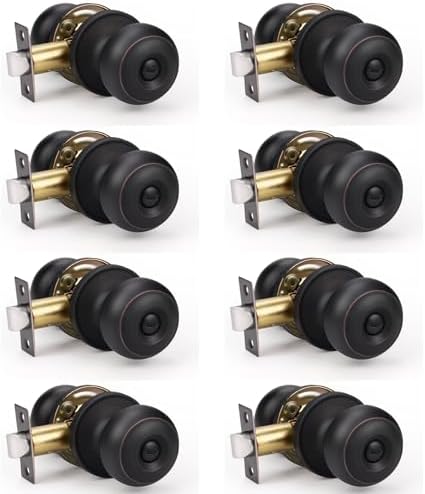 KNOBWELL 8 Pack Oil Rubbed Bronze Door Knobs - Bedroom or Bathroom, Round Privacy Door Knobs Interior, Keyless Turn Lock