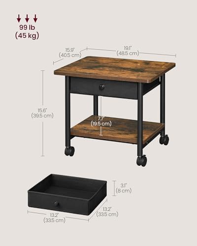 VASAGLE 2-Tier Printer Stand with Locking Wheels, Under Desk Printer Table