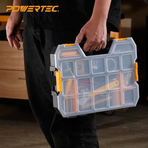 POWERTEC Stackable Tool Box Organizer with Removable Dividers - 17 Compartments, Interlocking, Portable Design (72118)