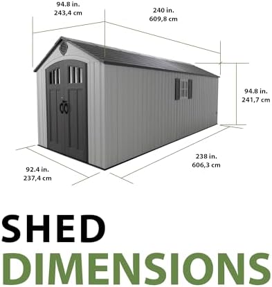 Lifetime Outdoor Storage Shed, 8x20 Ft, Gray, Resin Backyard Tool Shed with Lockable Doors and Weather-Resistant Panels
