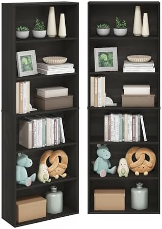 Furinno Jaya 6-Tier Book Shelf Set of 2, with Open Shelf, Espresso