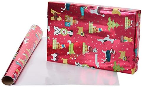 Papyrus Christmas Wrapping Paper Rolls, Holiday Chic and Santa's Best Friends Dog Print (2 Rolls, 60 sq. ft.)
