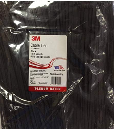 3M Standard Cable Tie, Black/Nylon, 50 lbs. Tensile, 11 inches, Pack of 500