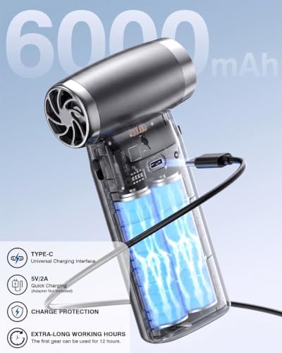 Electric Compressed Air Duster Cordless: 60 MPH High Wind Speed Mini Silvery Air Blower for Electronics Portable Computer Cleaner Hand Keyboard Cleaning Powerful Duster for Car Fans and Other Sences