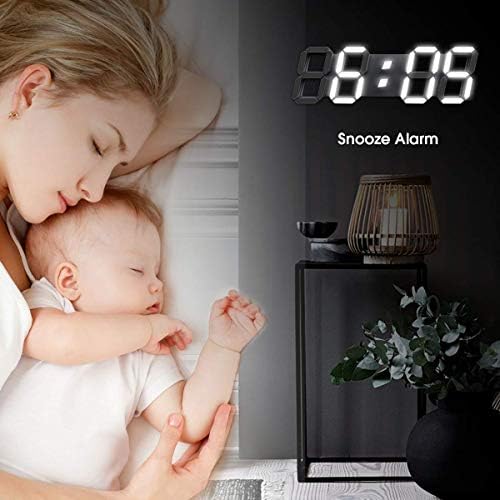 EPSKY 3D White Digital Wall Clock LED Large Alarm Clock Adjustable Brightness 12/24 Hours Display and Date Display for Kitchen Homes Offices Gyms (15inch)