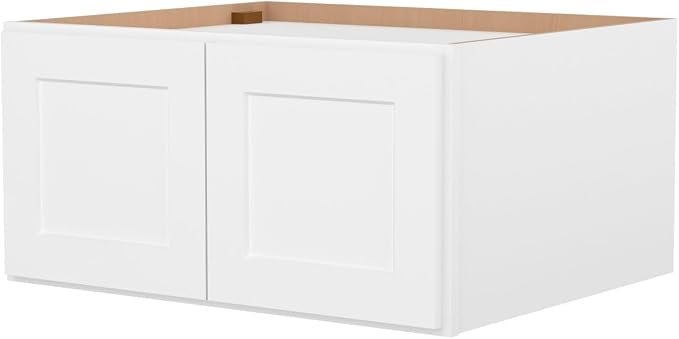 Furinno Shaker Wall Refrigerator Top Kitchen Cabinet, 2-Doors, White | 24 D x 30 W x 15 H, Adjustable Hinges, Soft-Close Shaker-Style Door, Ready to Assemble, Plywood, for Pantry, Dining Room