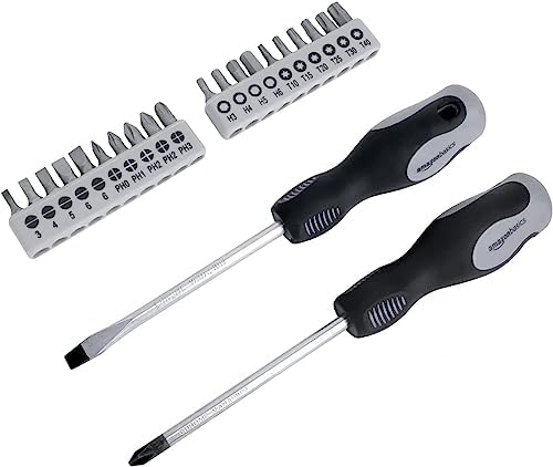Amazon Basics 65-Piece General Household Home Repair and Mechanic's Hand Tool Kit Set with Storage Case, Portable, Non-Slip Handles, Black