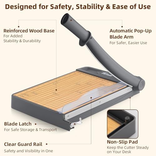 Firbon 12 Inch Wood Guillotine Paper Cutter, Heavy Duty Paper Trimmer