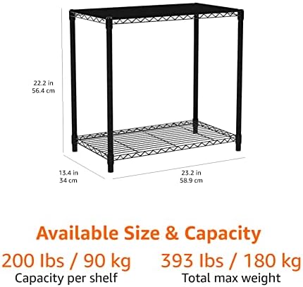 Amazon Basics 2-Shelf Stackable Storage, 13.3" D x 23.2" W x 22.2" H, Black