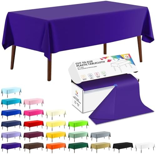 CXPSINC 54 Inch X 300 Feet Plastic Table Cover Roll Disposable Tablecloth with Slide Cutter for All Type/Shape Tables | Party, Banquet, Birthdays, Weddings(Dark Purple, 300 Feet)