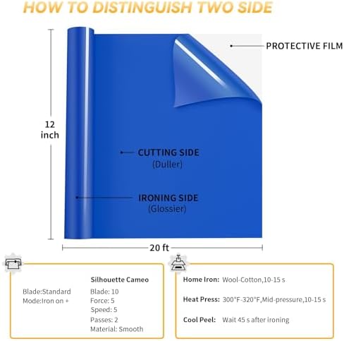 VinylRus Heat Transfer Vinyl, Royal Blue, 12" x 20ft