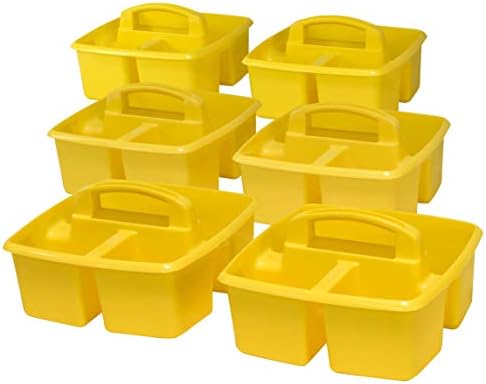 Storex 3-Compartment Small Caddy – Multipurpose Classroom Organizer with Handle, Yellow, 6-Pack (00950U06C)