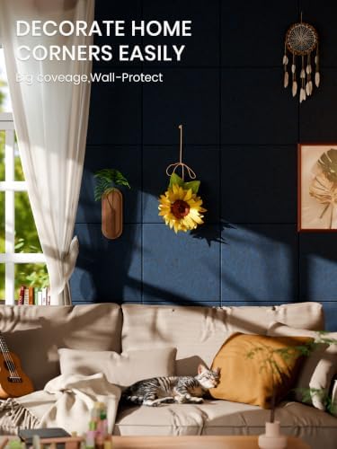 Bumusty 36"x 24" Large Felt Bulletin Board Tiles, Carbon Blue