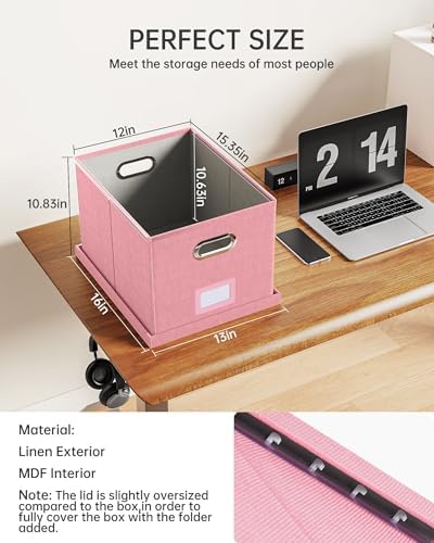Oterri 2 Pack File Storage Organizer, Filing Box, Portable File Box with Lid, Fit for Letter/Legal File Folder Storage, document organizer, New-pink