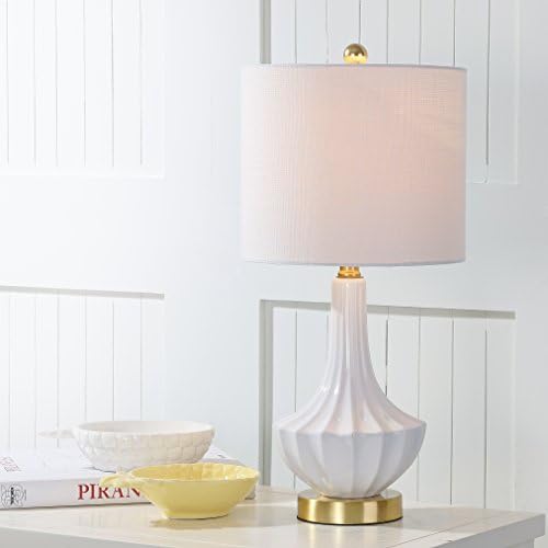 JONATHAN Y Parker Ribbed Ceramic Gourd Nightstand Table Lamp 21.5", White