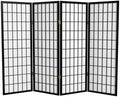 4 ft. Short Window Pane Shoji Screen - Black - 4 Panels