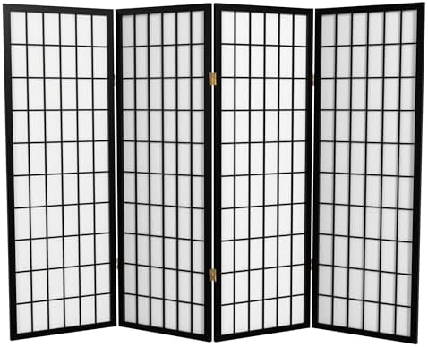 4 ft. Short Window Pane Shoji Screen - Black - 4 Panels