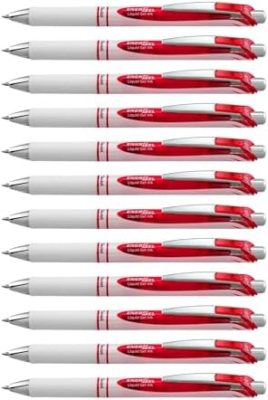 Pentel EnerGel RTX Pearl Retractable Liquid Gel Pen Metal Tip, 12 Pack, 0.7mm, Medium Line, Red Ink (BL77PW-B)