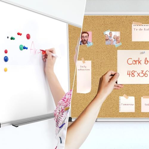XBoard Magnetic Dry Erase Board Cork Board Combo, 48" x 36", Aluminum Frame