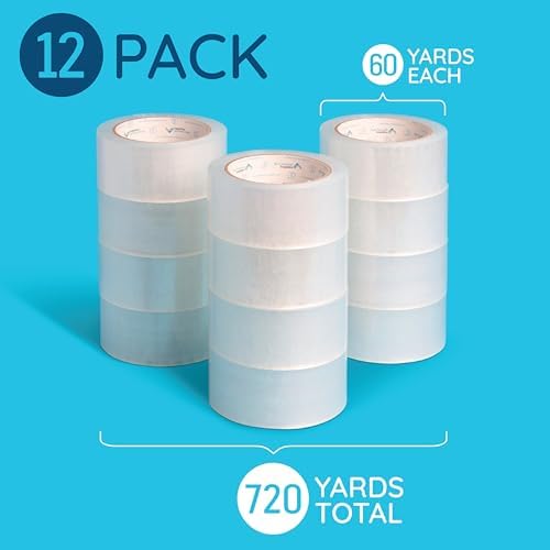 Blue Summit Supplies 12 Pack Clear Packing Tape, 1.88" x 60 yd, 2.7mil