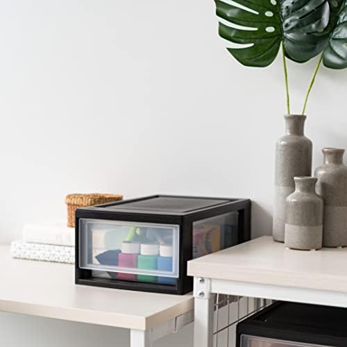IRIS USA 2-Pack, 6 Qt. Small Stacking Drawer Storage Organizer, Black
